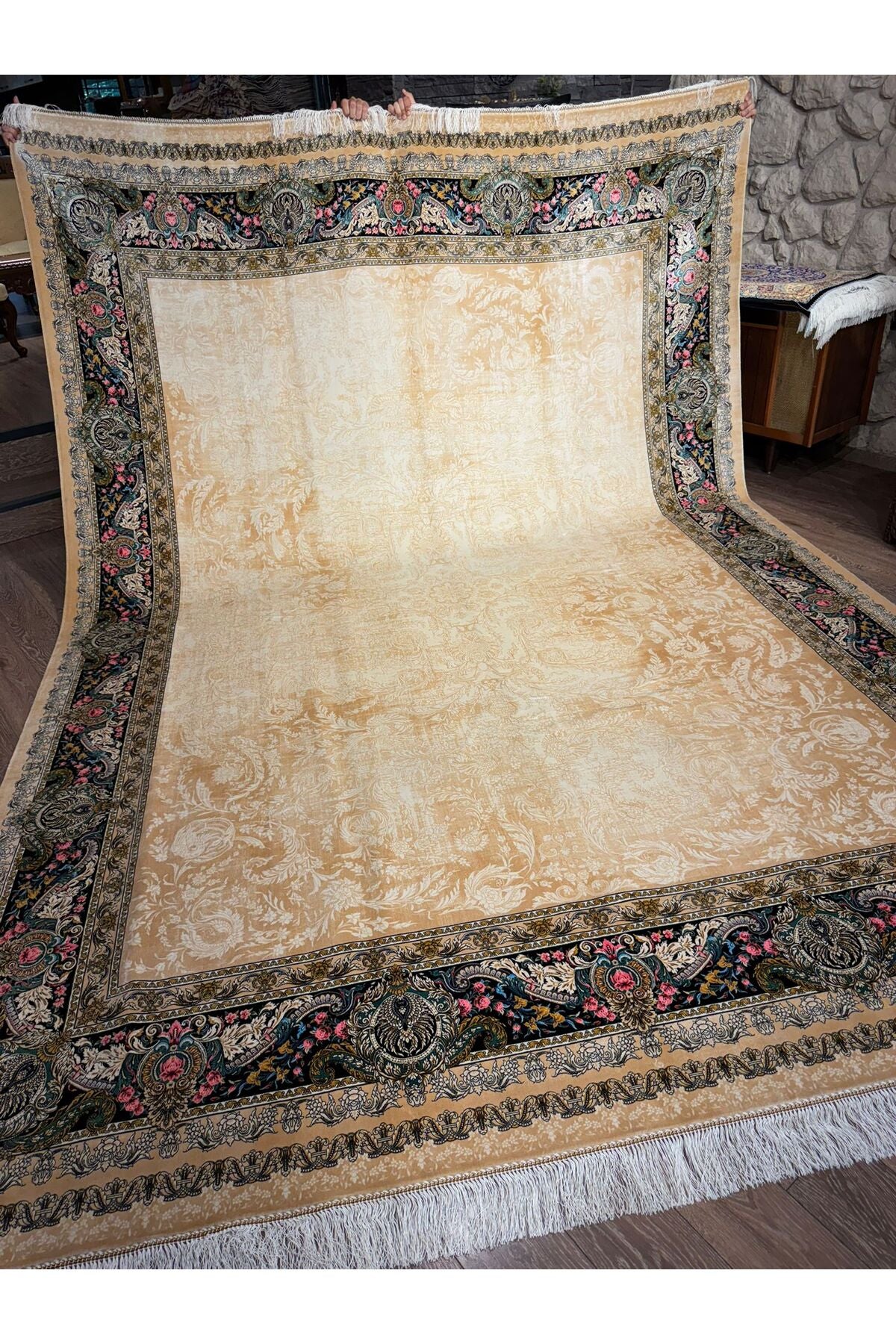 Rustikev Iranian Silk Peacock Rug