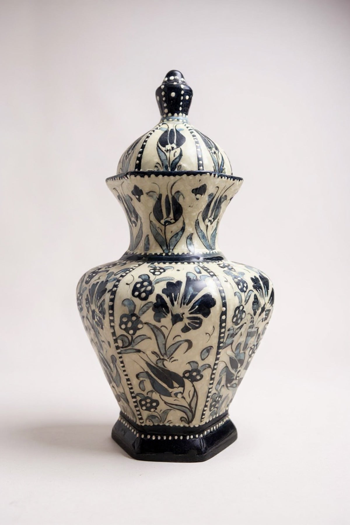STORESZA Handmade 30cm Sable Craft Hexagonal Cube Ceramic Vase Dark Blue - MALLTURK