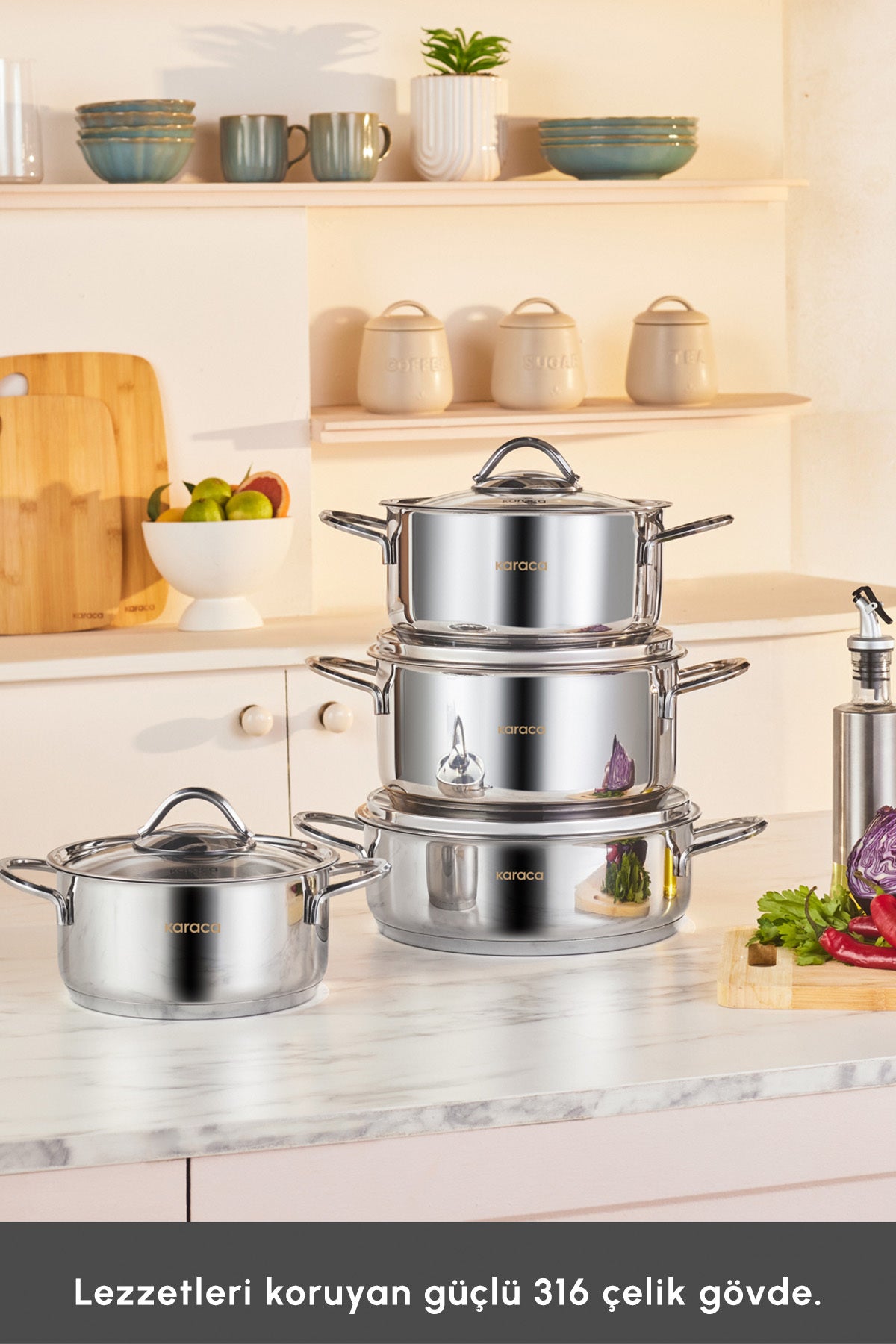 Karaca Sakura Powersteel 316 Induction Compatible 8 Piece Cookware Set - MALLTURK