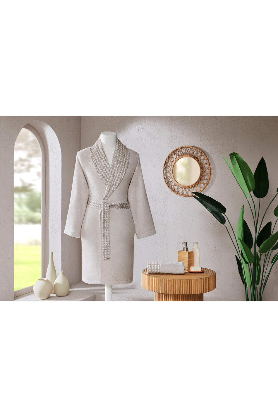 Ozdilek Aurea Satin Fabric Shawl Collar Women Bathrobe Set