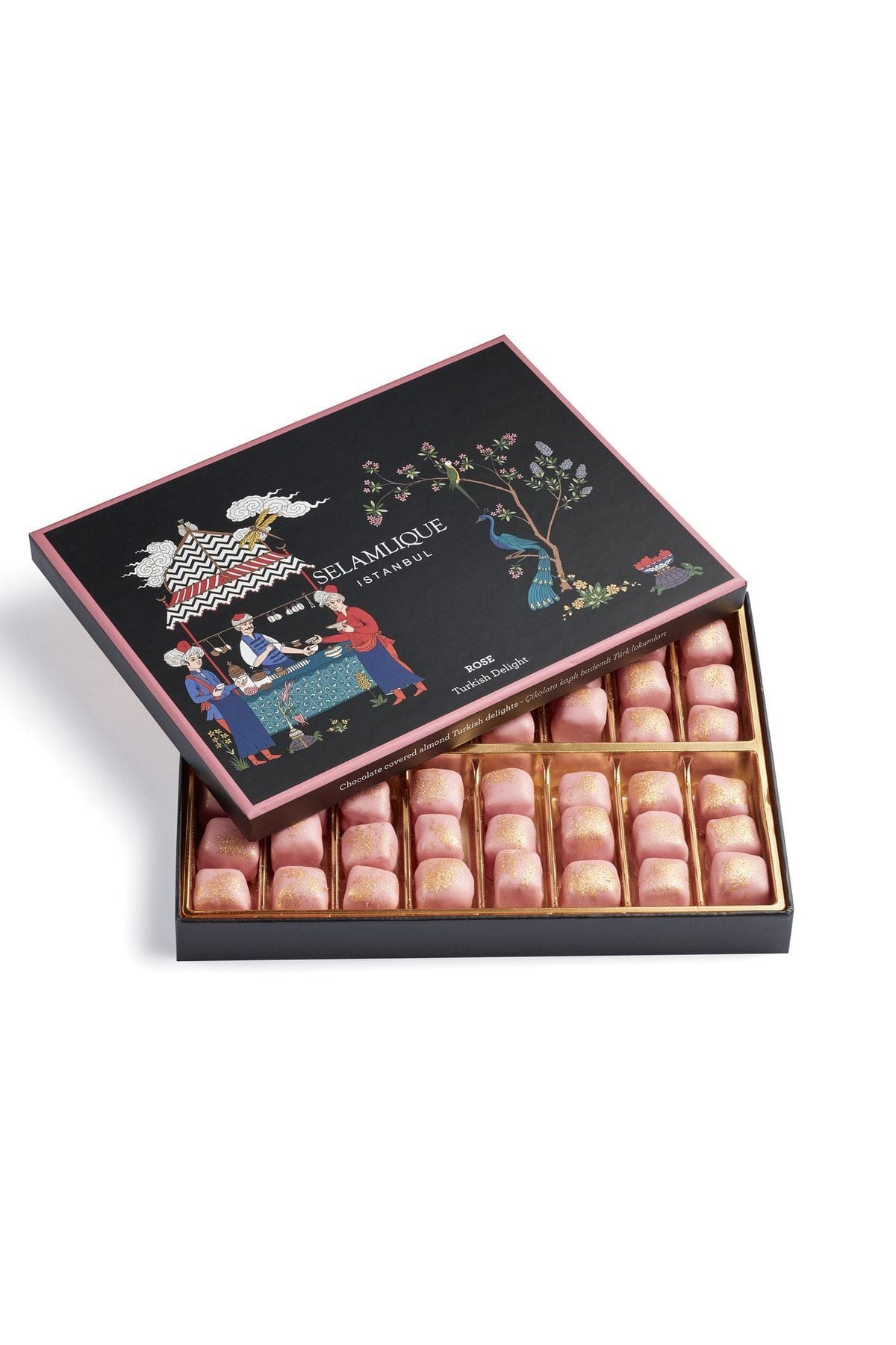 SELAMLIQUE istanbul Rose Flavored Chocolate Coated Almond Turkish Delight 500g - MALLTURK
