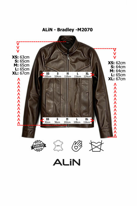ALIN Bradley Men's Genuine Leather Slim Fit Leather Jacket Brown - MALLTURK