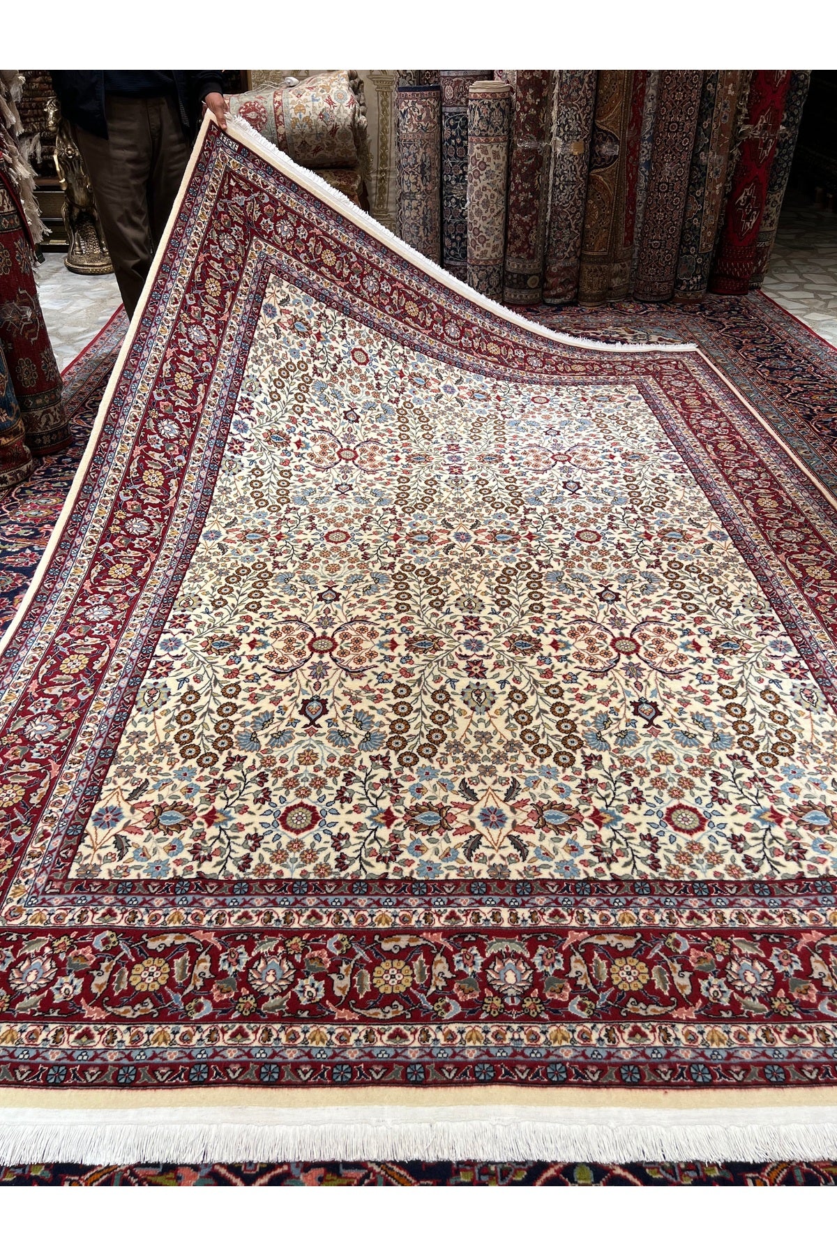 RD RAMAZAN DAG Hand Rug Art Hand-Woven Sumerbank Hereke Rug Signed Seven Mountains Flower Size 278x200 - MALLTURK