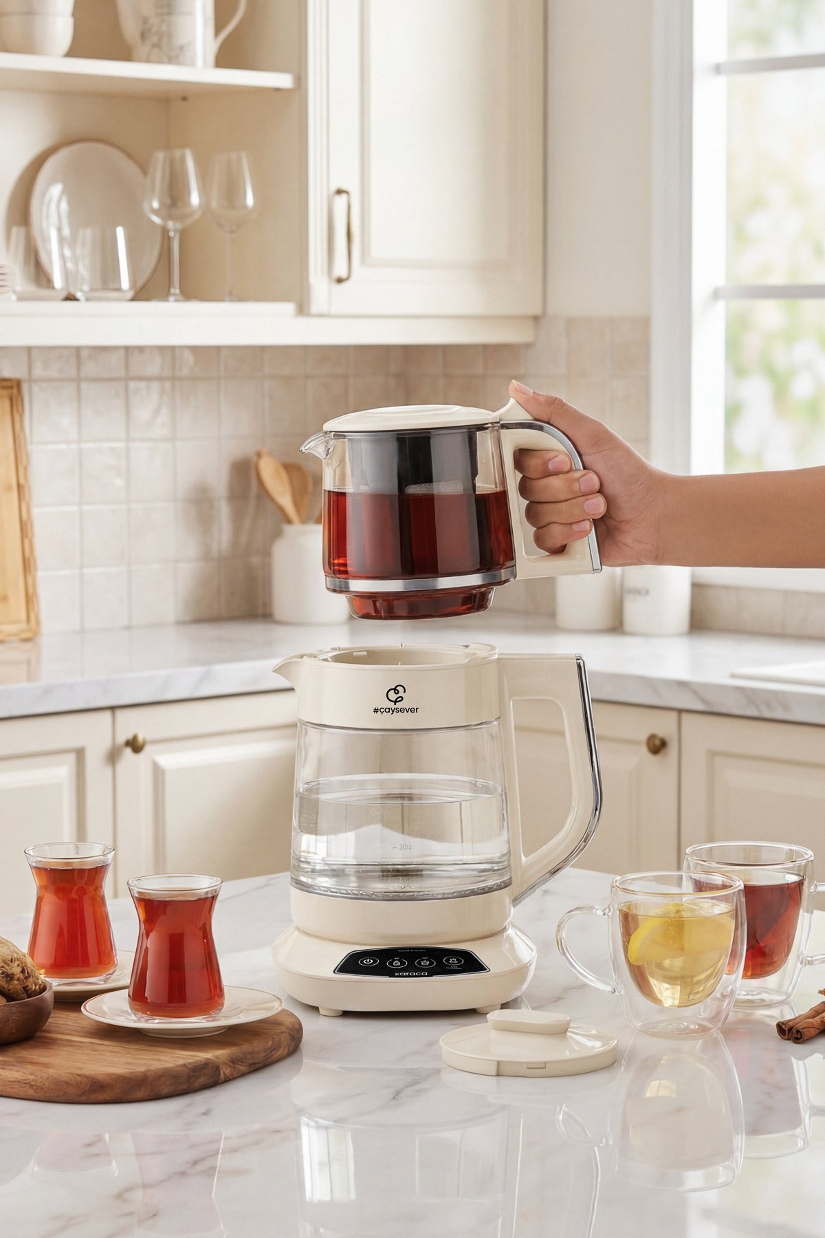 Karaca Tea Lover 3-in-1 Talking Glass Tea Maker, Water Heater and Baby Formula Water Preparer 1700W Starlight. - MALLTURK