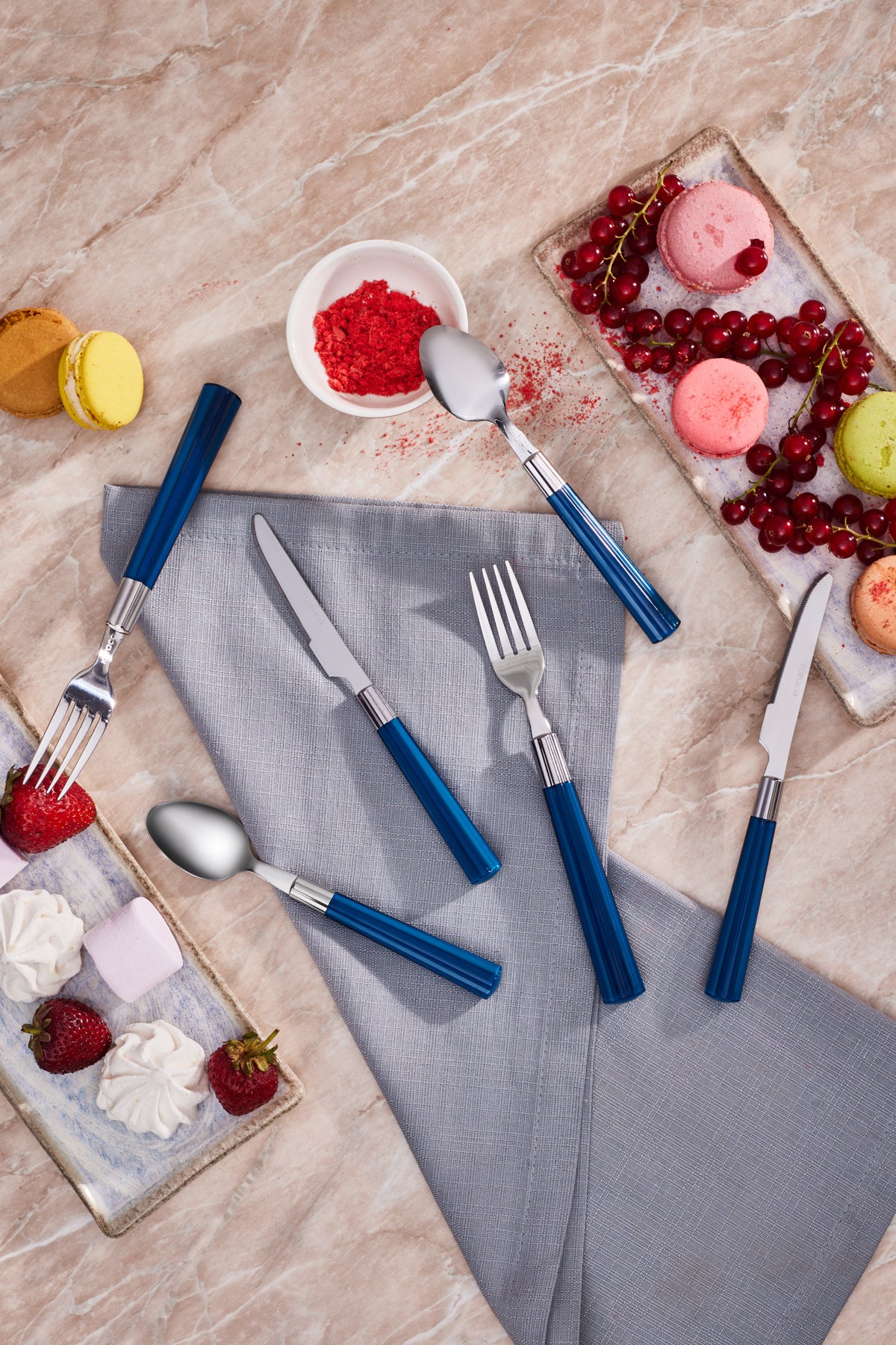 Karaca fluca 18 Piece 6 Place Setting kahvalti Flatware Set mavi - MALLTURK
