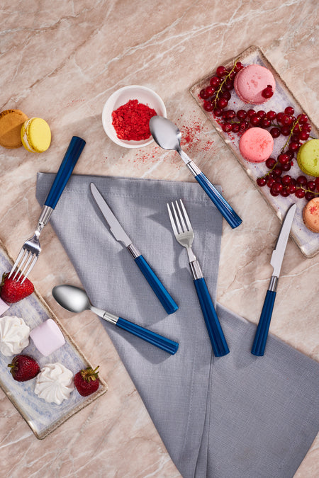 Karaca fluca 18 Piece 6 Place Setting kahvalti Flatware Set mavi - MALLTURK