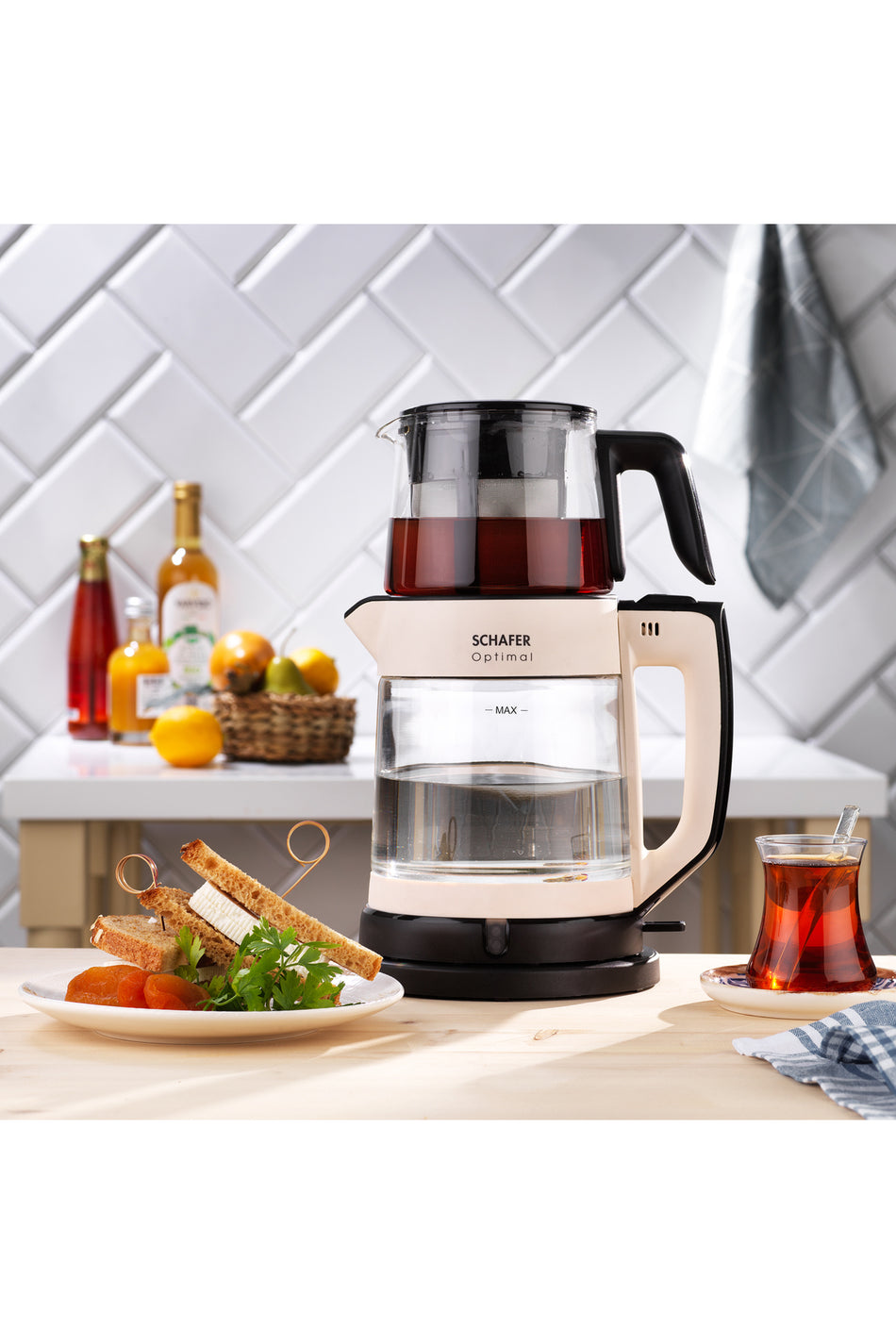 Schafer Optimal Electric Glass Tea Maker - Cream - MALLTURK