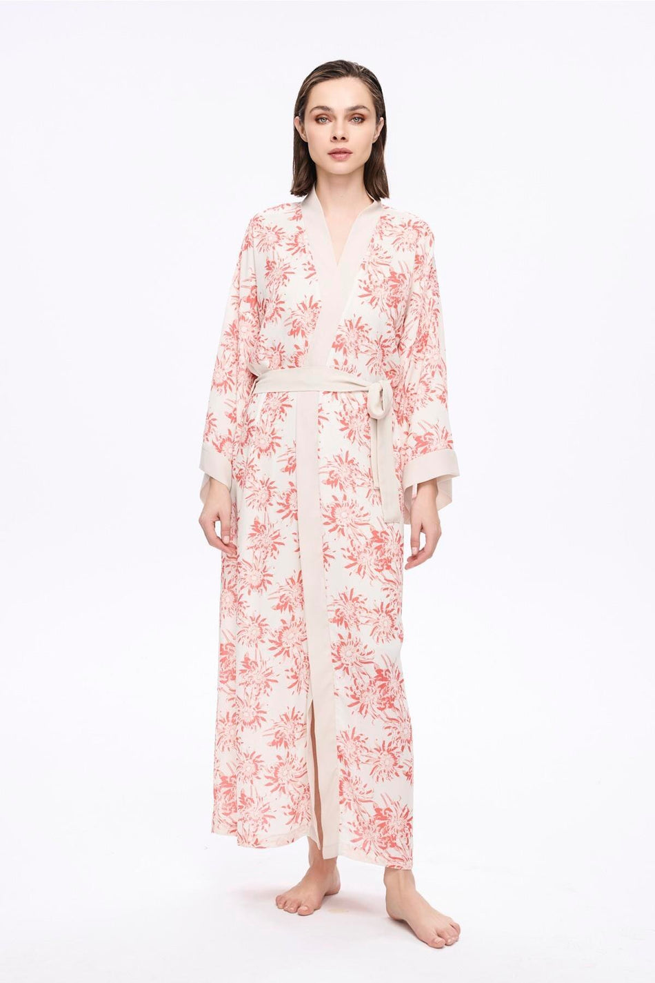 Hasema Pink Floral Pattern Long Kimono 5043