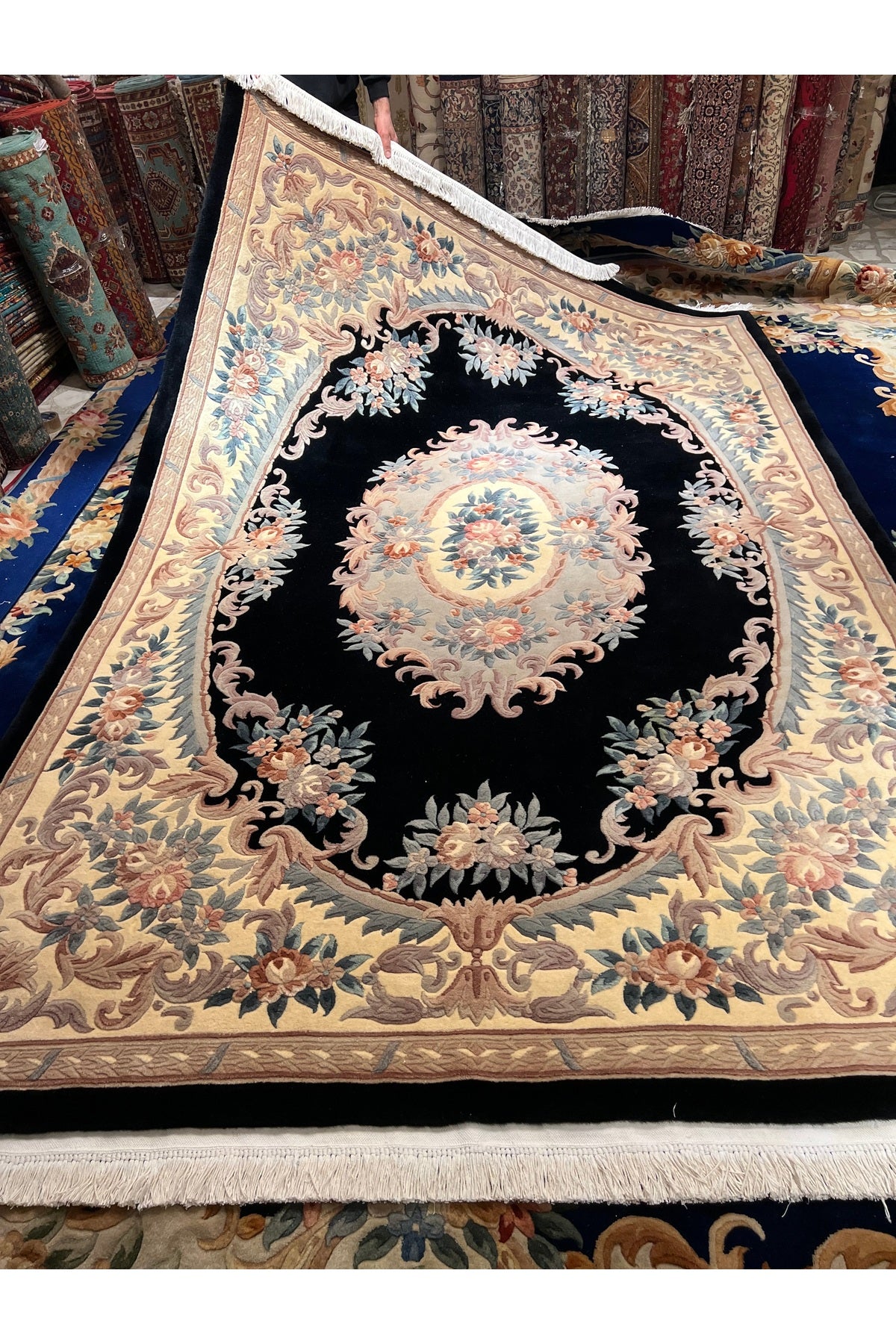 RD RAMAZAN DAG Hand Rug Art Hand-Woven Embossed Chinese Rug Premium Quality Black Color Size 310x210 - MALLTURK