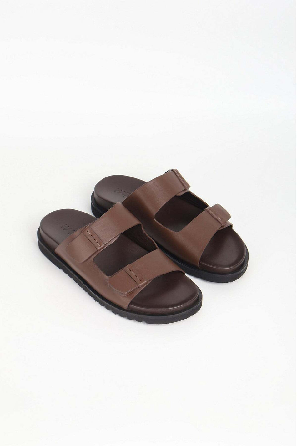 Hasema Double Strap Dark Brown Leather Men's Beach Slippers 2202-06