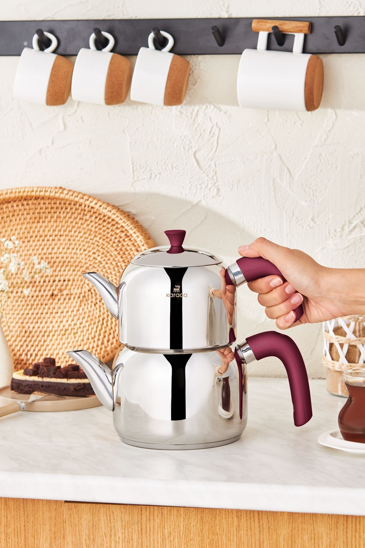 Karaca Alder induction Base Midi Teapot Set, Plum - MALLTURK