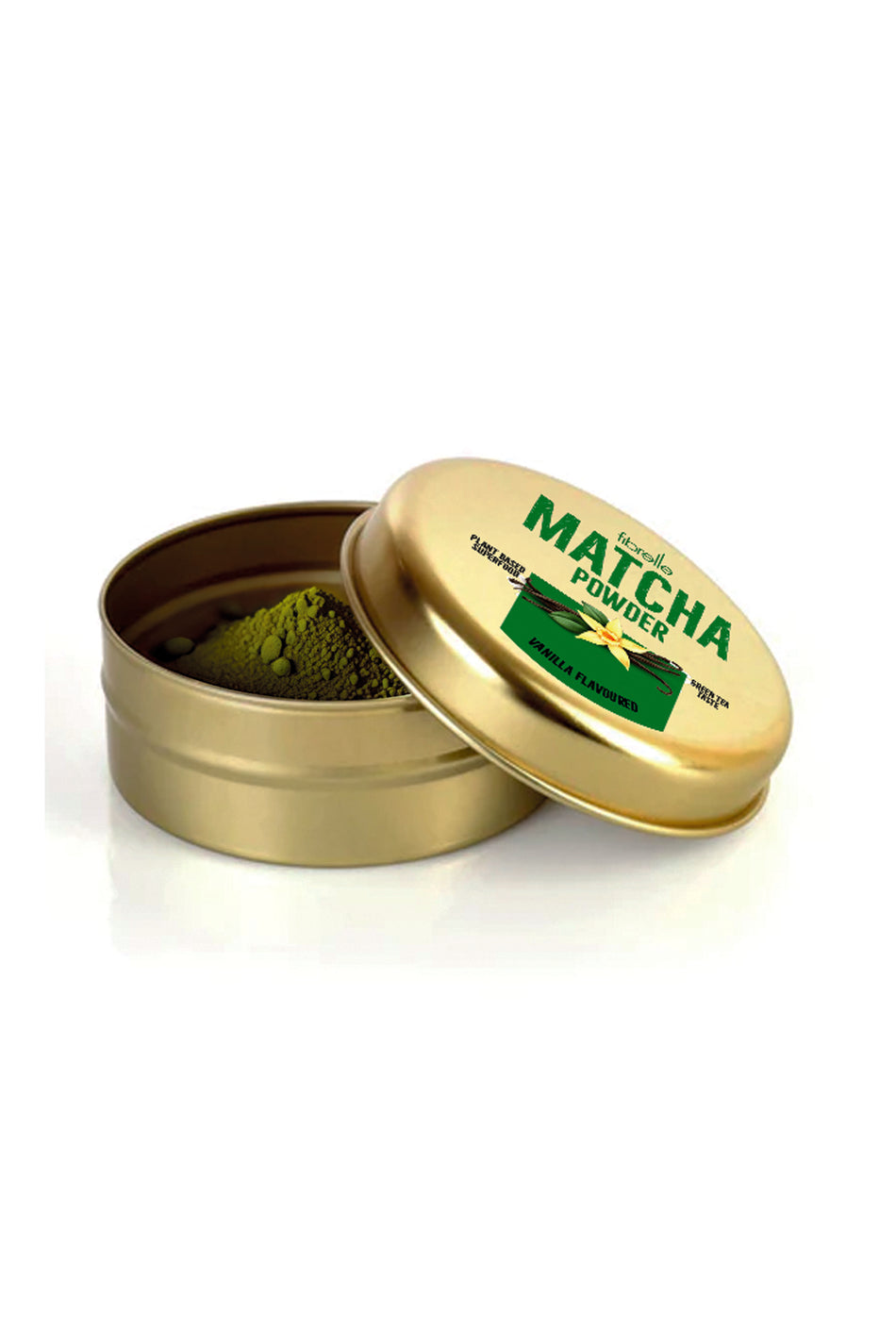 Fibrelle Vanilla Flavored Matcha Tea 25g Tin Can - Vanilla Green Tea Powder / Fit Detox