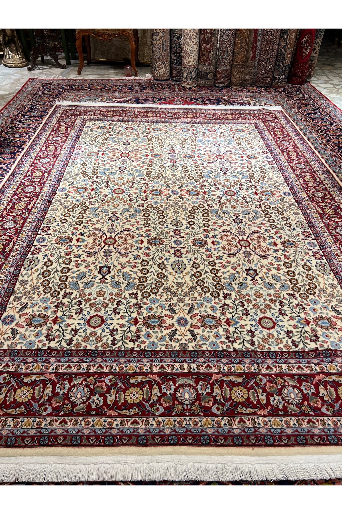 RD RAMAZAN DAG Hand Rug Art Hand-Woven Sumerbank Hereke Rug Signed Seven Mountains Flower Size 278x200 - MALLTURK