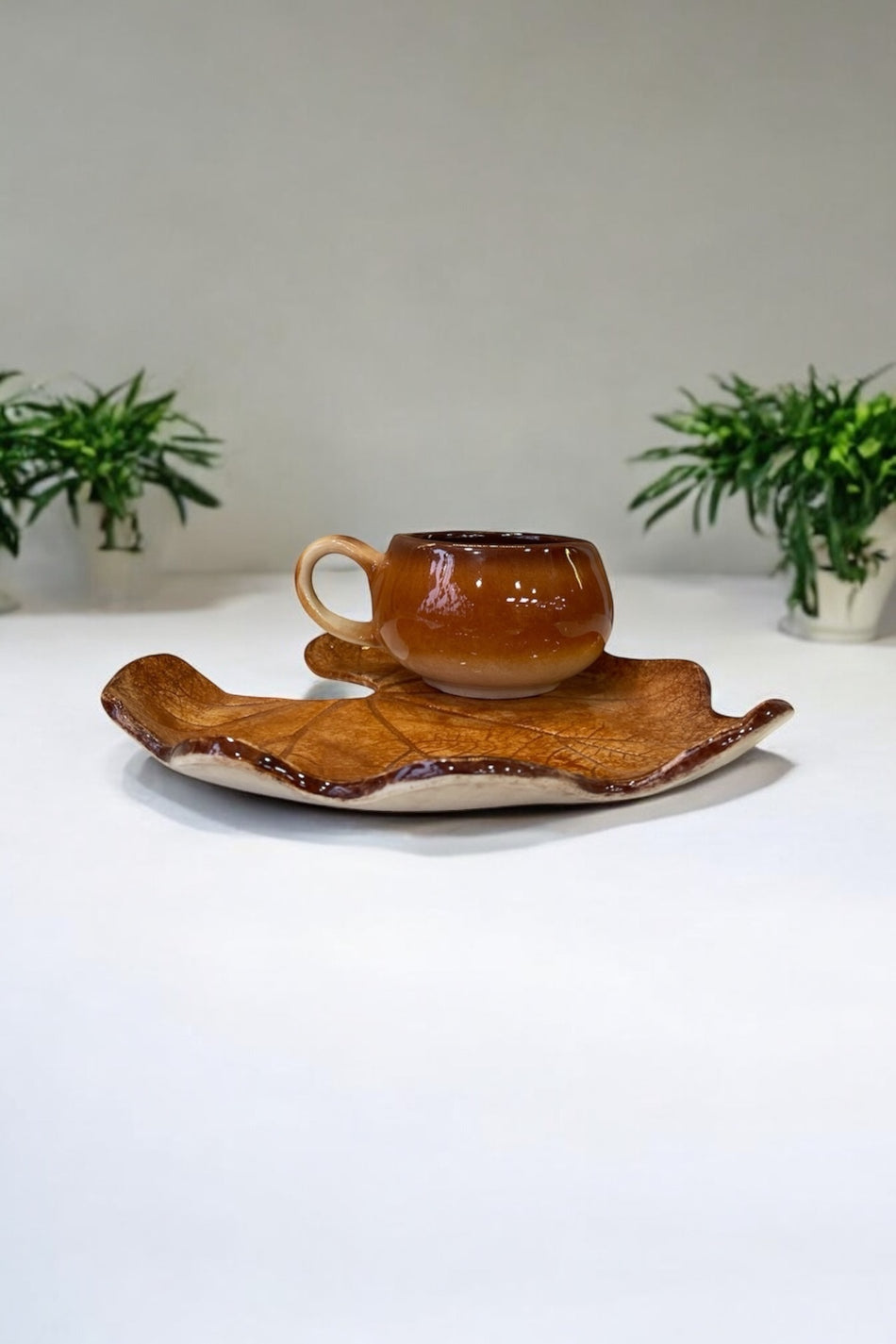 Eporselen Pumpkin Leaf Single 2-Piece Coffee Cup Set Brown - MALLTURK