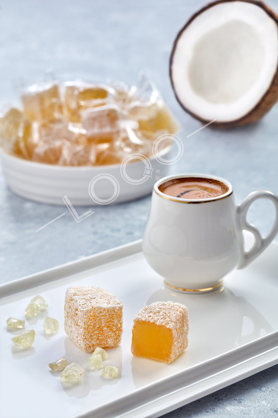 LOQO dogal damla sakizi Flavored hindistan cevizi Coated Turkish Delight 5 kg tek tek paketli 1011