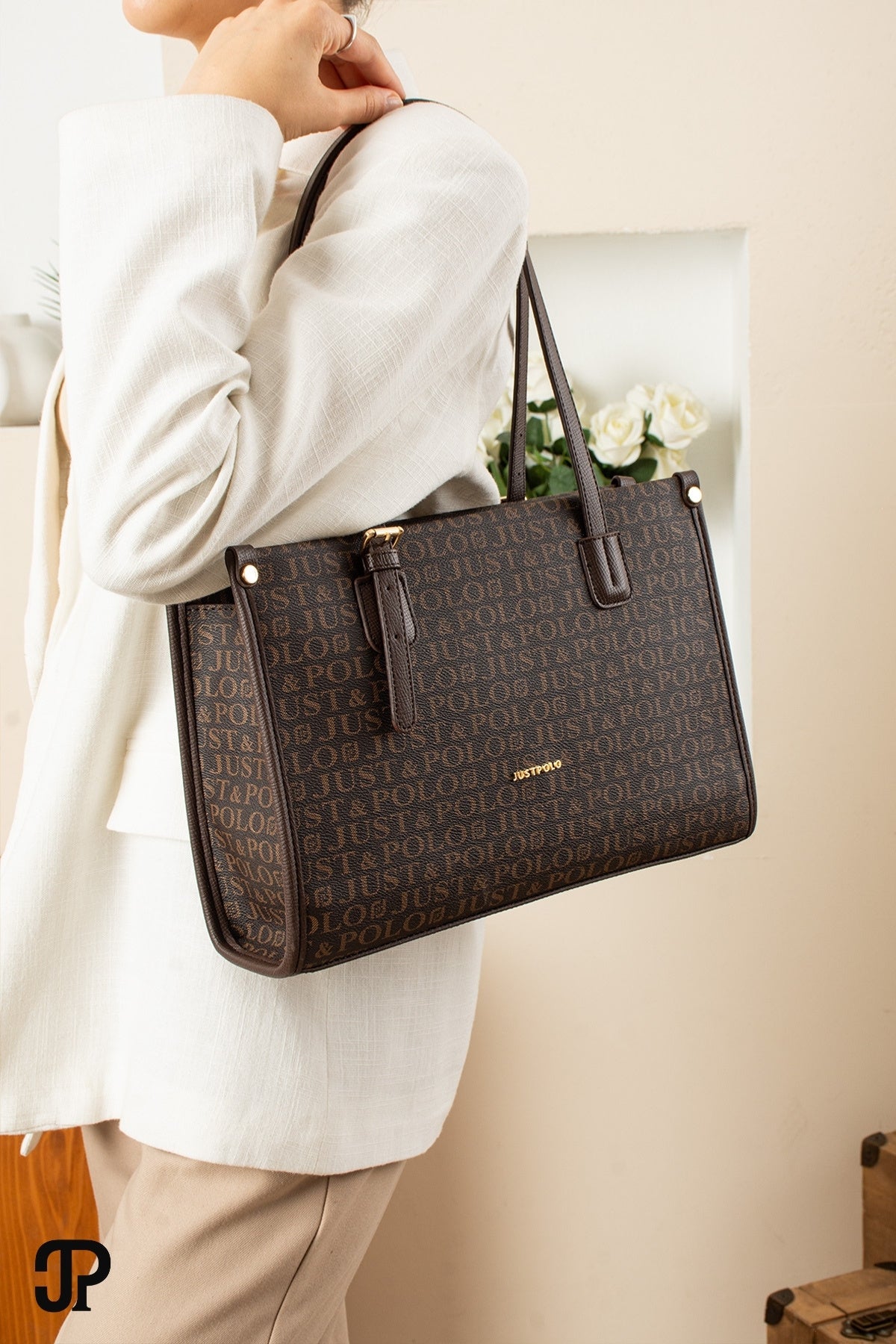 Just Polo Original Women's New Season Luxury Soft Leather Zippered Trendy & Stylish Large Handbag and Shoulder Bag Brown - MALLTURK