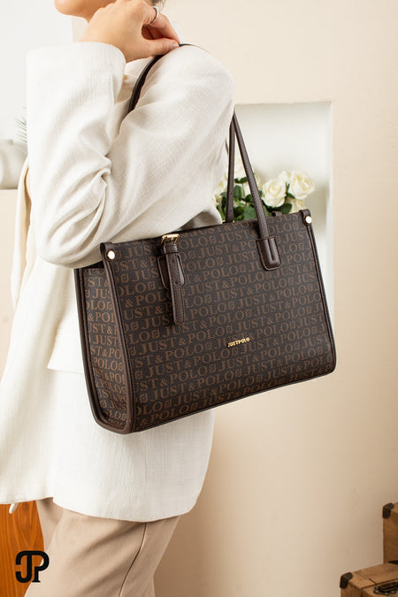 Just Polo Original Women's New Season Luxury Soft Leather Zippered Trendy & Stylish Large Handbag and Shoulder Bag Brown - MALLTURK