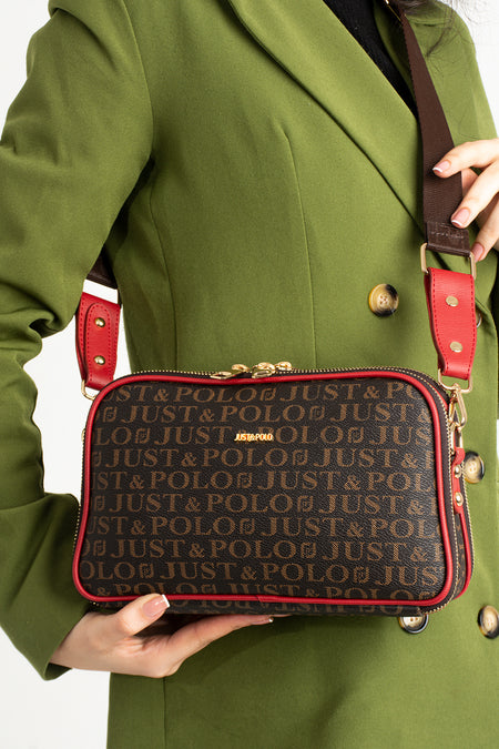 Just Polo Original Women's New Season 5-Compartment Luxury Soft Leather Adjustable Crossbody Shoulder Bag Color Red - MALLTURK