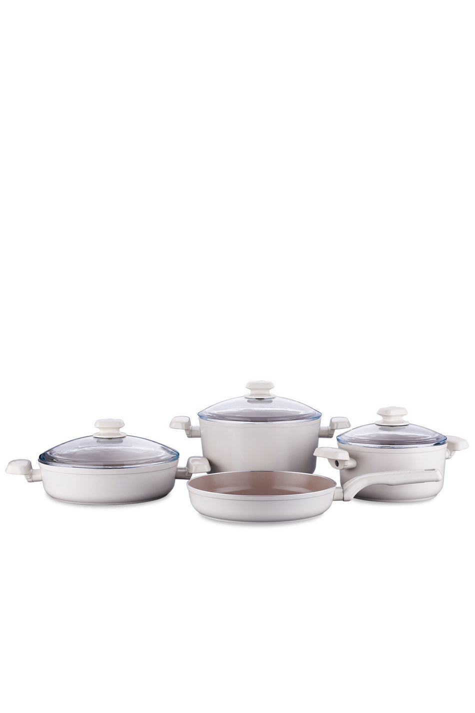KORKMAZ Ornella Sera 7 Piece Vanilya Cookware Set