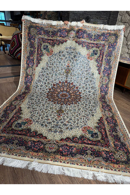 Rustikev Iranian Silk Peacock Rug
