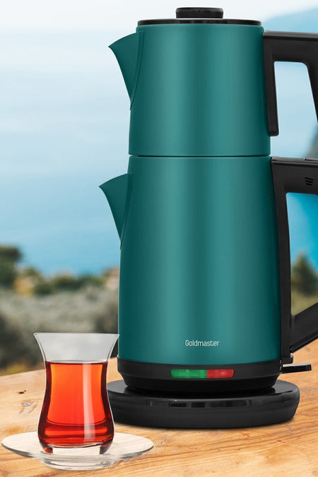 GoldMaster Acacia Green XL 2200 Watt Patented Drip-Free Design Stainless Steel Tea Maker and Water Kettle - MALLTURK