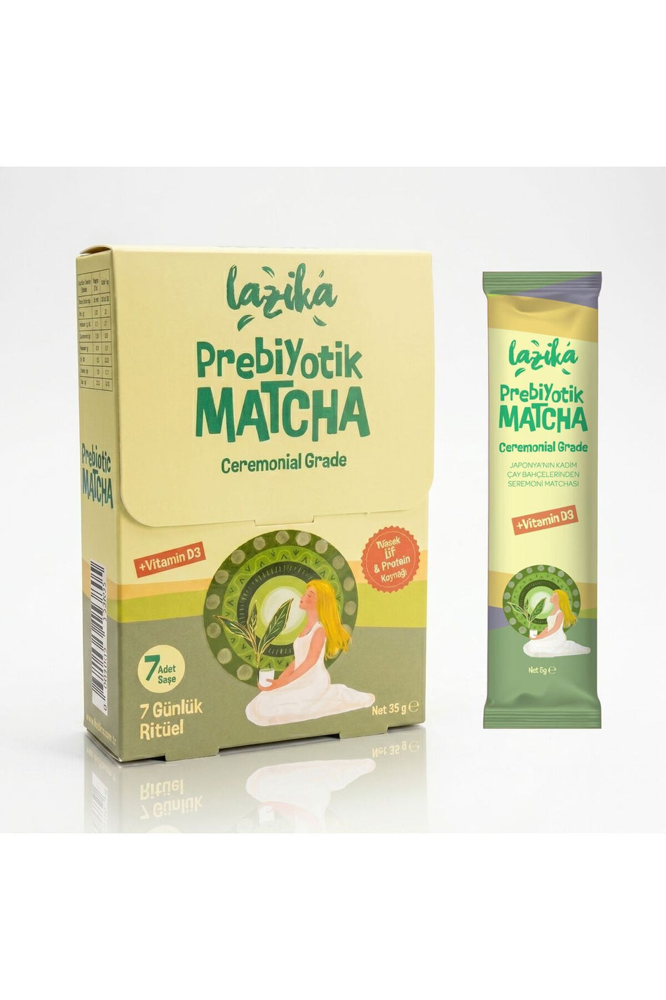 LAZIKA Prebiotic Matcha, 7 саше (35 г) — церемониальная матча, молочный белок MPC80, клетчатка цикория, натуральная ваниль
