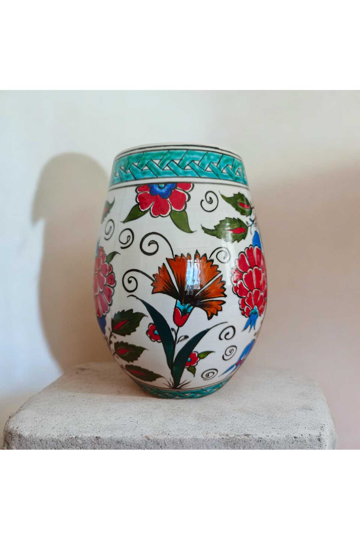Sema Cini Handmade Ceramic 20 cm Vase Red - MALLTURK