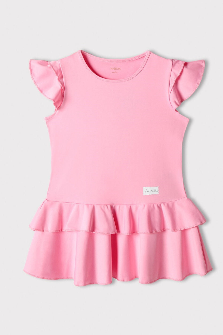 Pink 3-Piece Girls' Swimsuit Set with Ruffled Shoulders 7000