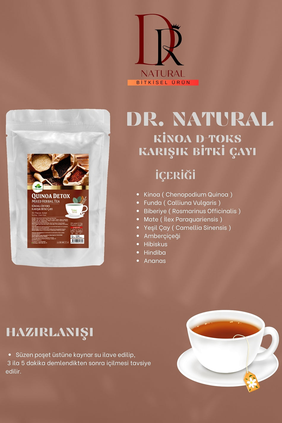 DRNATURAL Campuran Herbal Quinoa Formula Detoks Teh Quinoa 30 Kantong Teh Celup