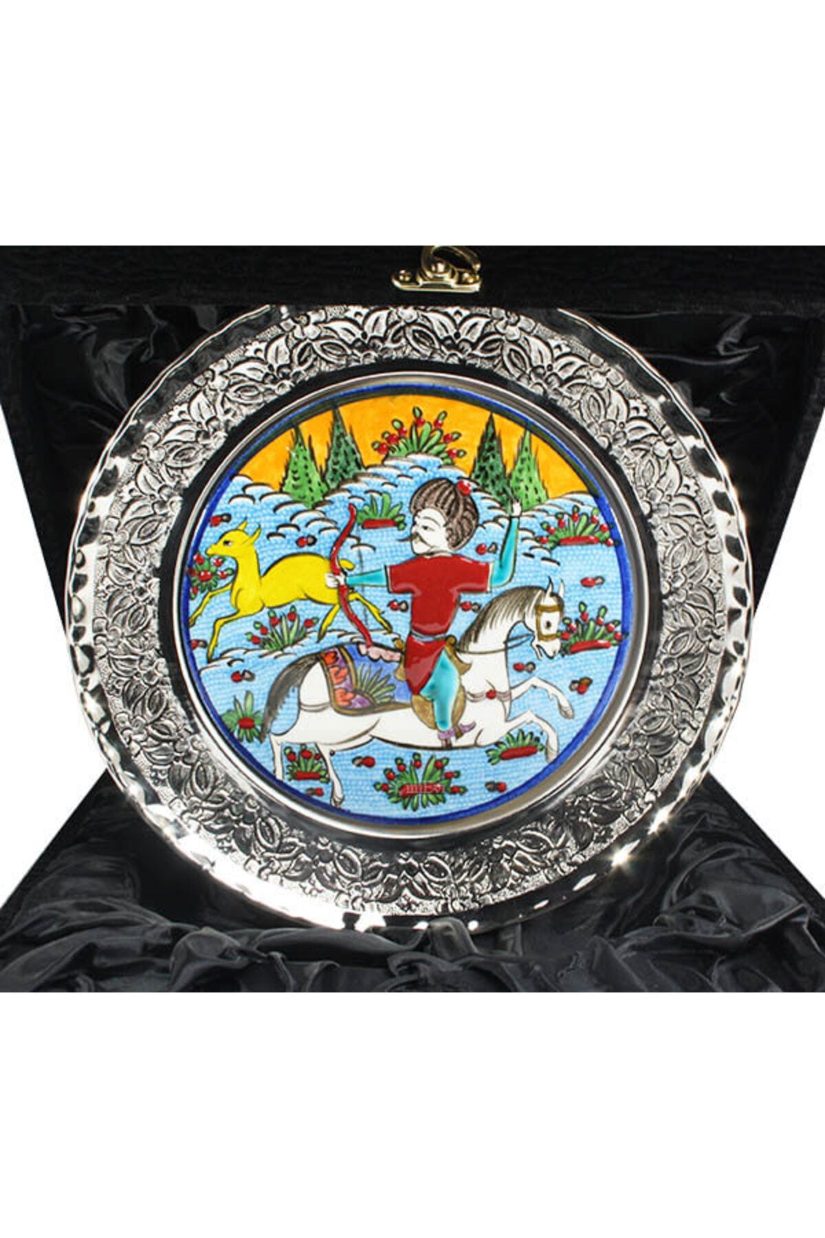 Cini Evi Hunting Scene Patterned Silver Tile Plate - MALLTURK