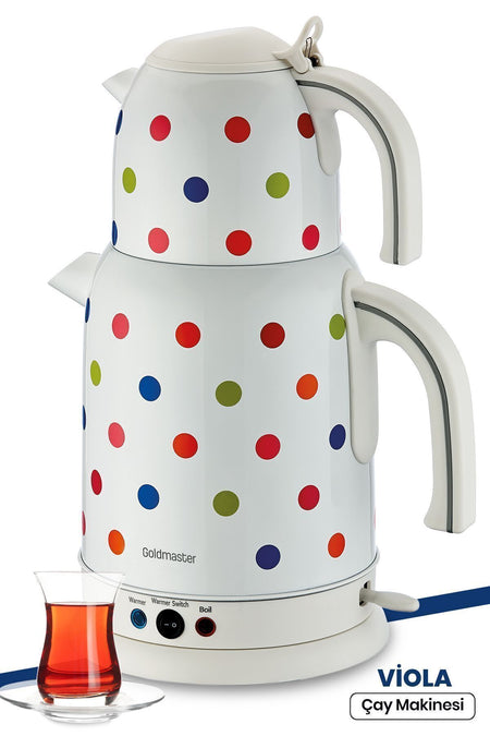 GoldMaster Viola 2200 Watt Polka Dot Design Stainless Steel Tea Maker and Kettle - MALLTURK
