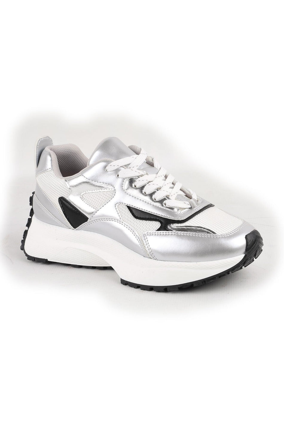 Libero L083.83144 damskie modne sneakersy z metaliczną srebrną siateczką i grubą termiczną podeszwą Booster