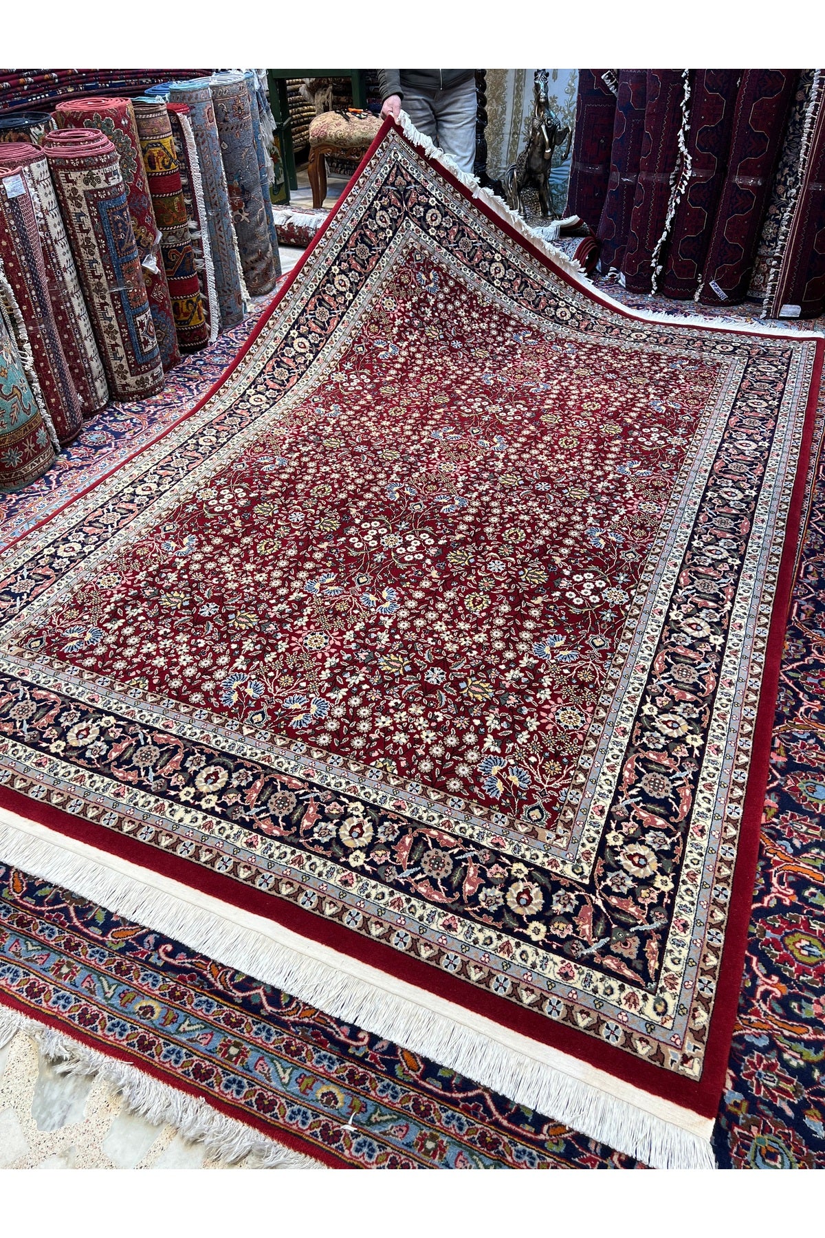 RD RAMAZAN DAG Hand Rug Art Hand-Woven Sumerbank Hereke Rug Signed Seven Mountains Flower Premium Quality Size 303x203 - MALLTURK