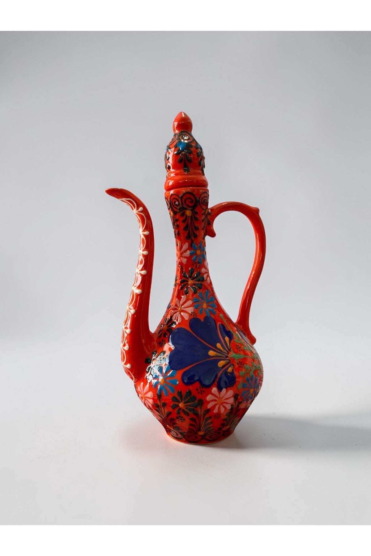 YOOS Handmade 25cm Embossed and Lace Work Delicate Jug Ceramic Vase Orange - MALLTURK