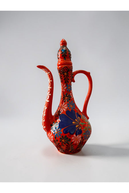 YOOS Handmade 25cm Embossed and Lace Work Delicate Jug Ceramic Vase Orange - MALLTURK