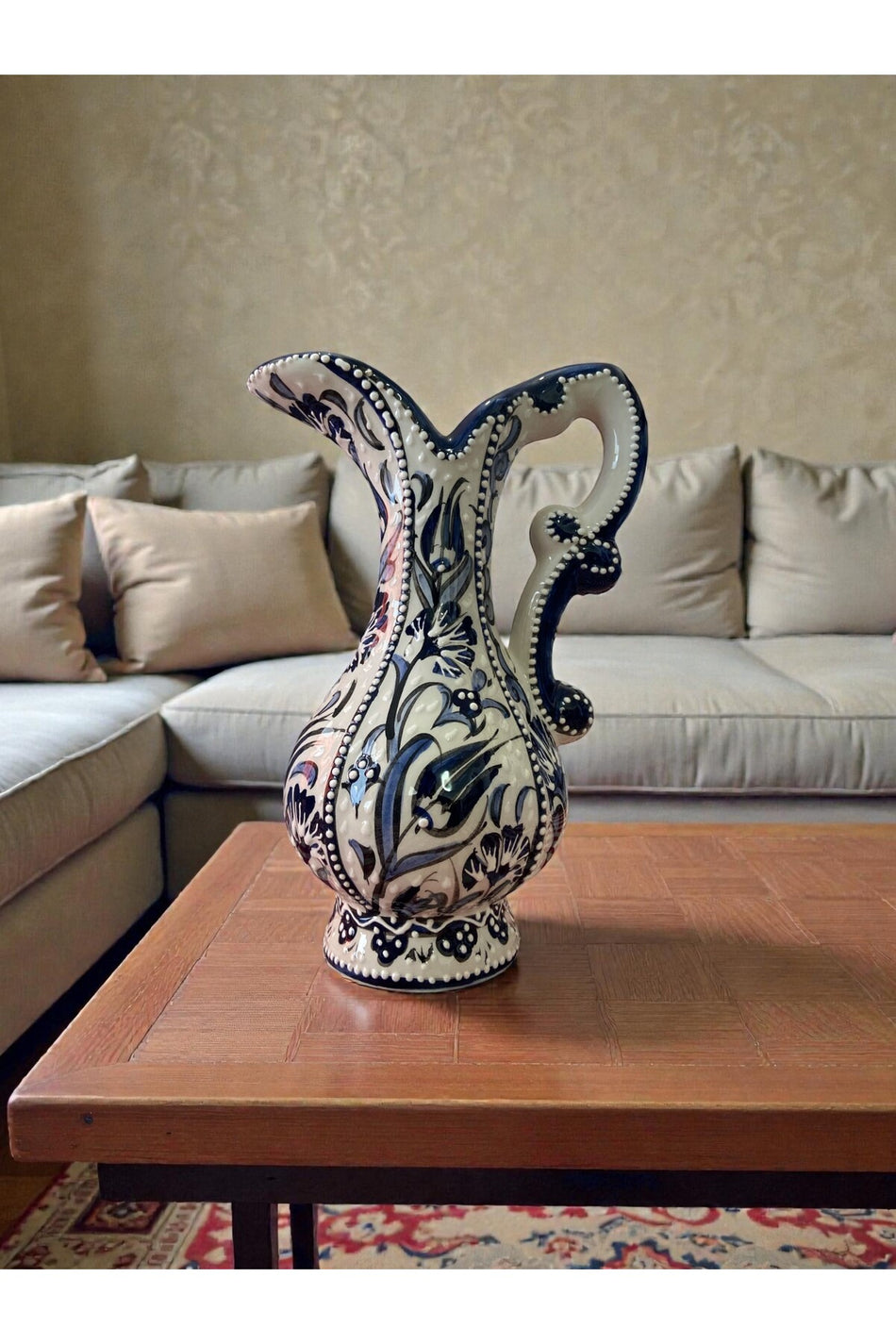 YOOS Handmade Sable Craftsmanship 25cm Blue and White Ceramic Vase for Ashure (Turkish Dessert) - MALLTURK