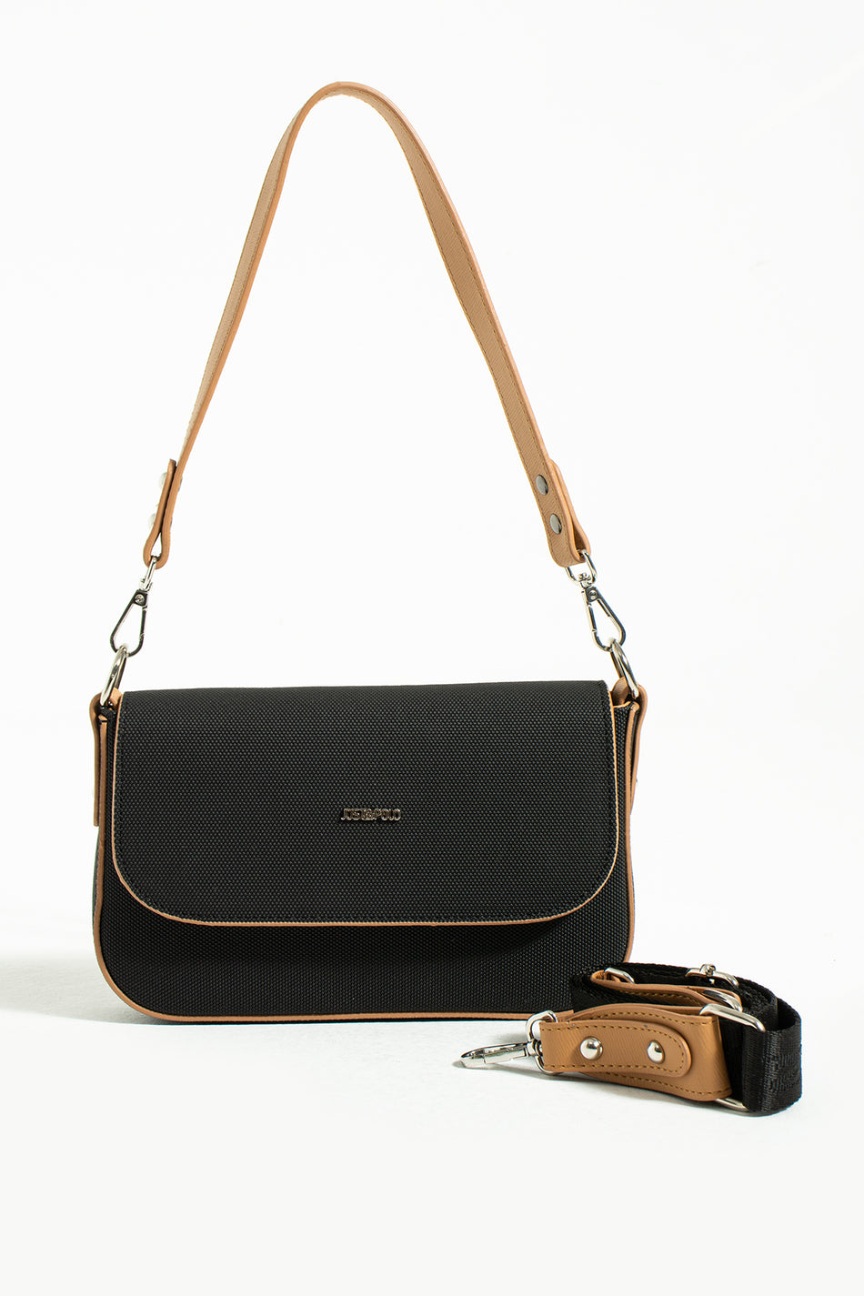 Just Polo Black and Tan Women's Hand and Shoulder Bag - MALLTURK