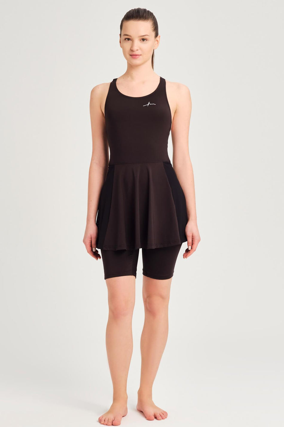 Hasema Swimsuit Backless Skirted Mesh Detail Black Jumpsuit 2275 - MALLTURK
