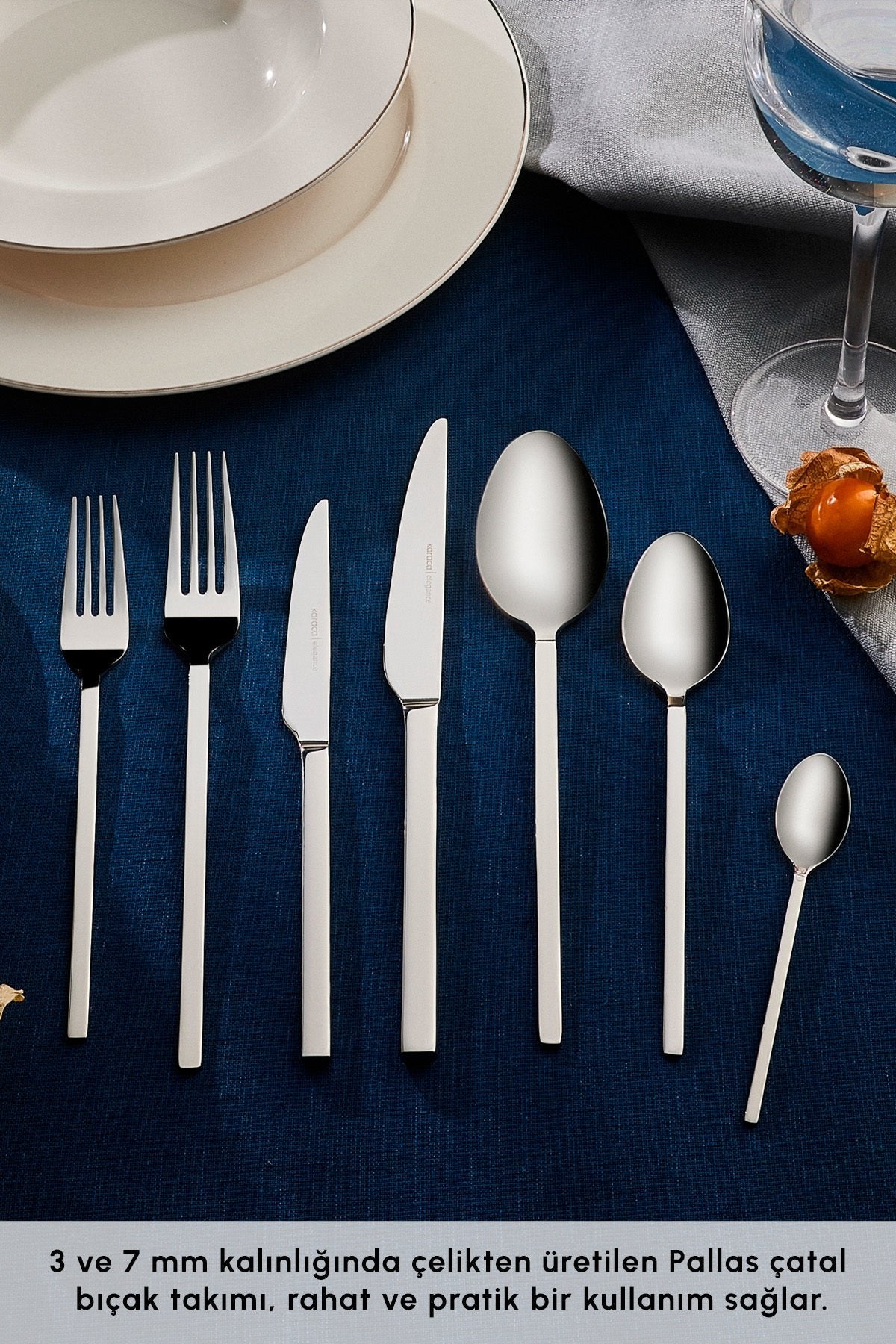 Karaca elegance nil platin 12 Place Setting 84 Piece Flatware Set - MALLTURK