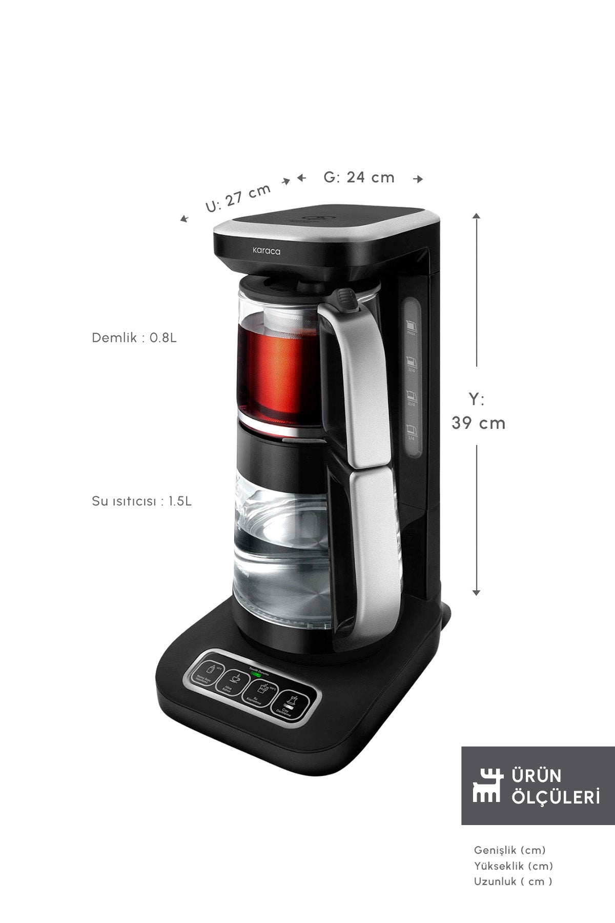 Karaca Tea Lover Robotea Pro Connect 4 in 1 Talking Glass Tea Maker Silver - MALLTURK