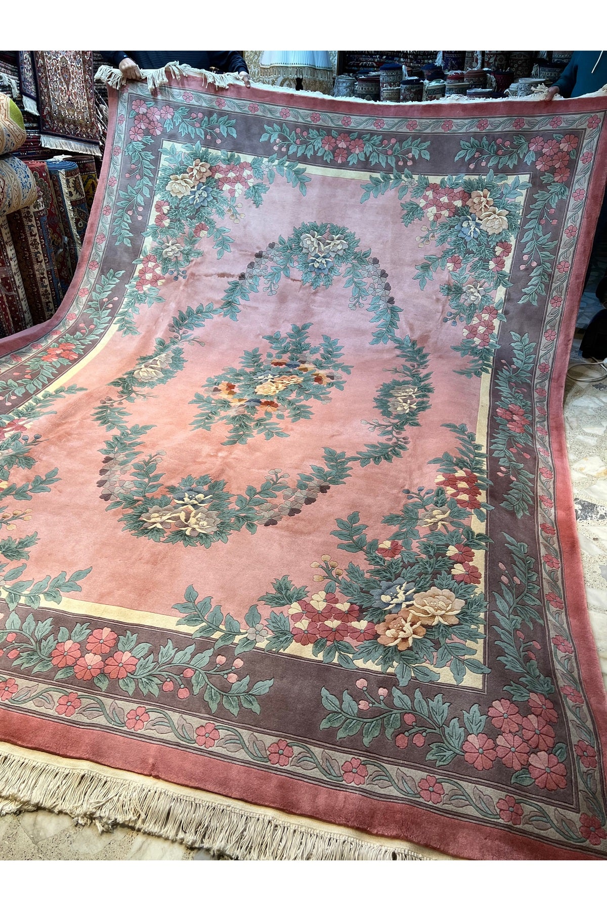 RD RAMAZAN DAG Hand Rug Art Hand-Woven Embossed Chinese Rug Premium Quality Pink Color Size 370x274 - MALLTURK