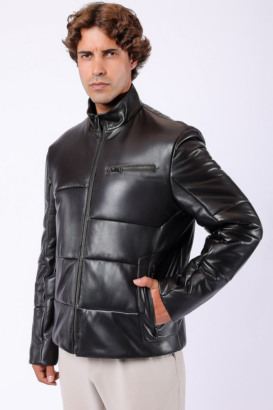 Chaqueta de cuero genuino marrón oscuro Leather Club