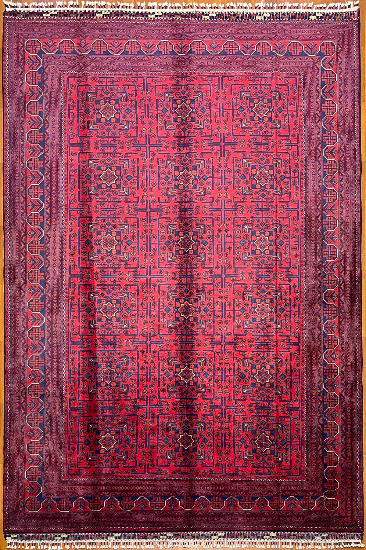 Afghan Rug 6 Meter Red 100% Wool Handicraft ile Harika Yildiz Pattern