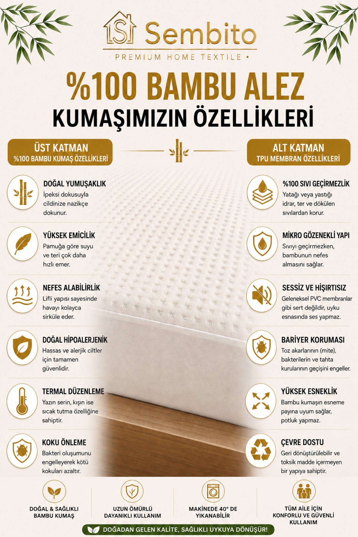 SEMBITO Bamboo Mattress Protector - MALLTURK