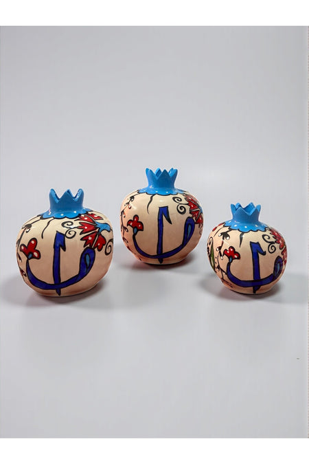 YOOS Handmade Brush Craftsmanship Vav and Elif Patterned 3-Piece Ceramic Pomegranate Set - MALLTURK