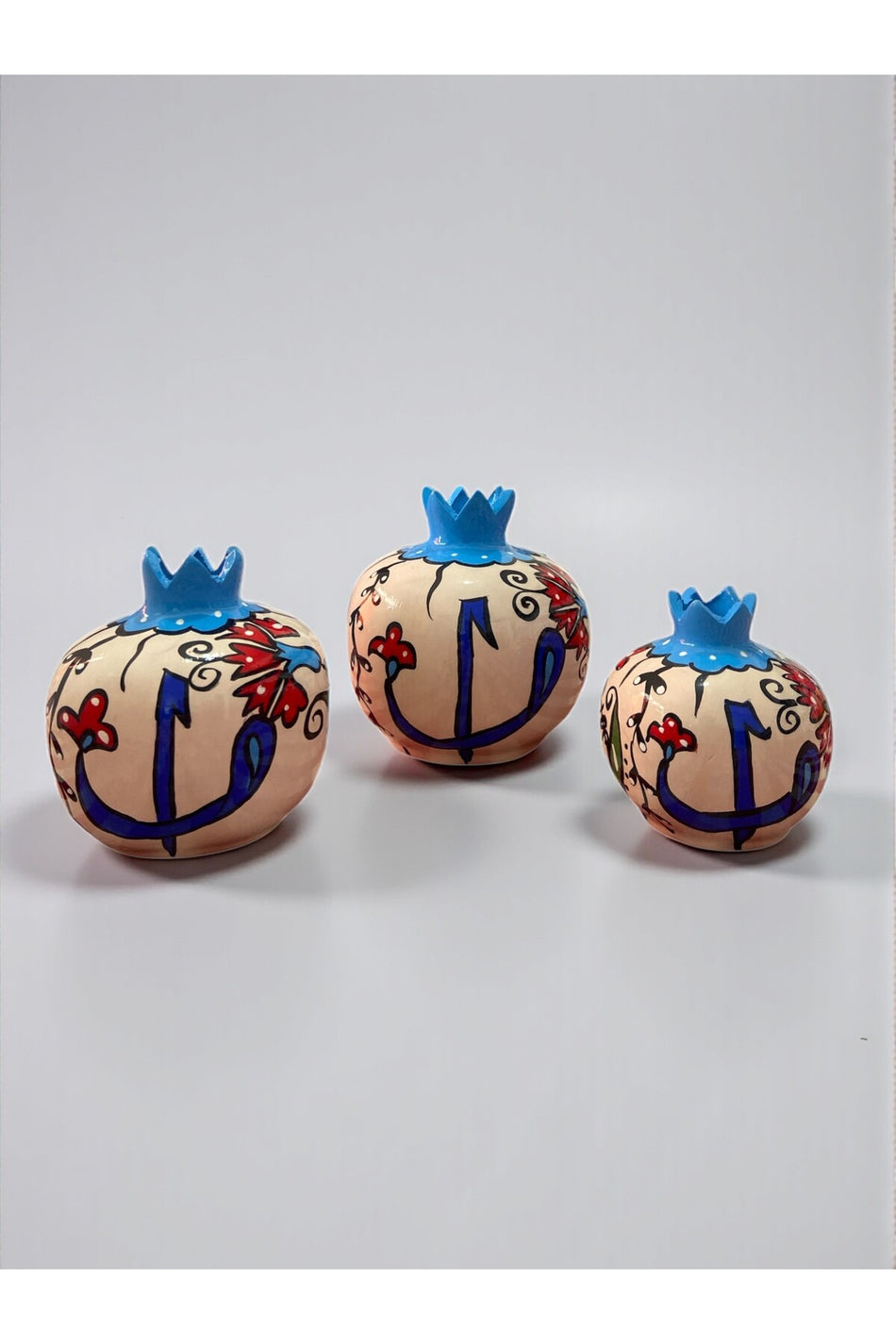 YOOS Handmade Brush Craftsmanship Vav and Elif Patterned 3-Piece Ceramic Pomegranate Set - MALLTURK