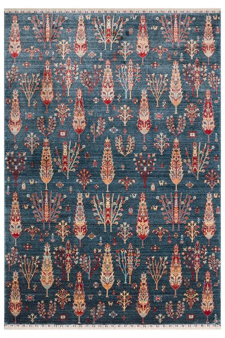 Eko Hali Zara Zr08 Navy Turquoise Authentic Patterned Modern Usak Carpet, Handcrafted on Special Looms. - MALLTURK