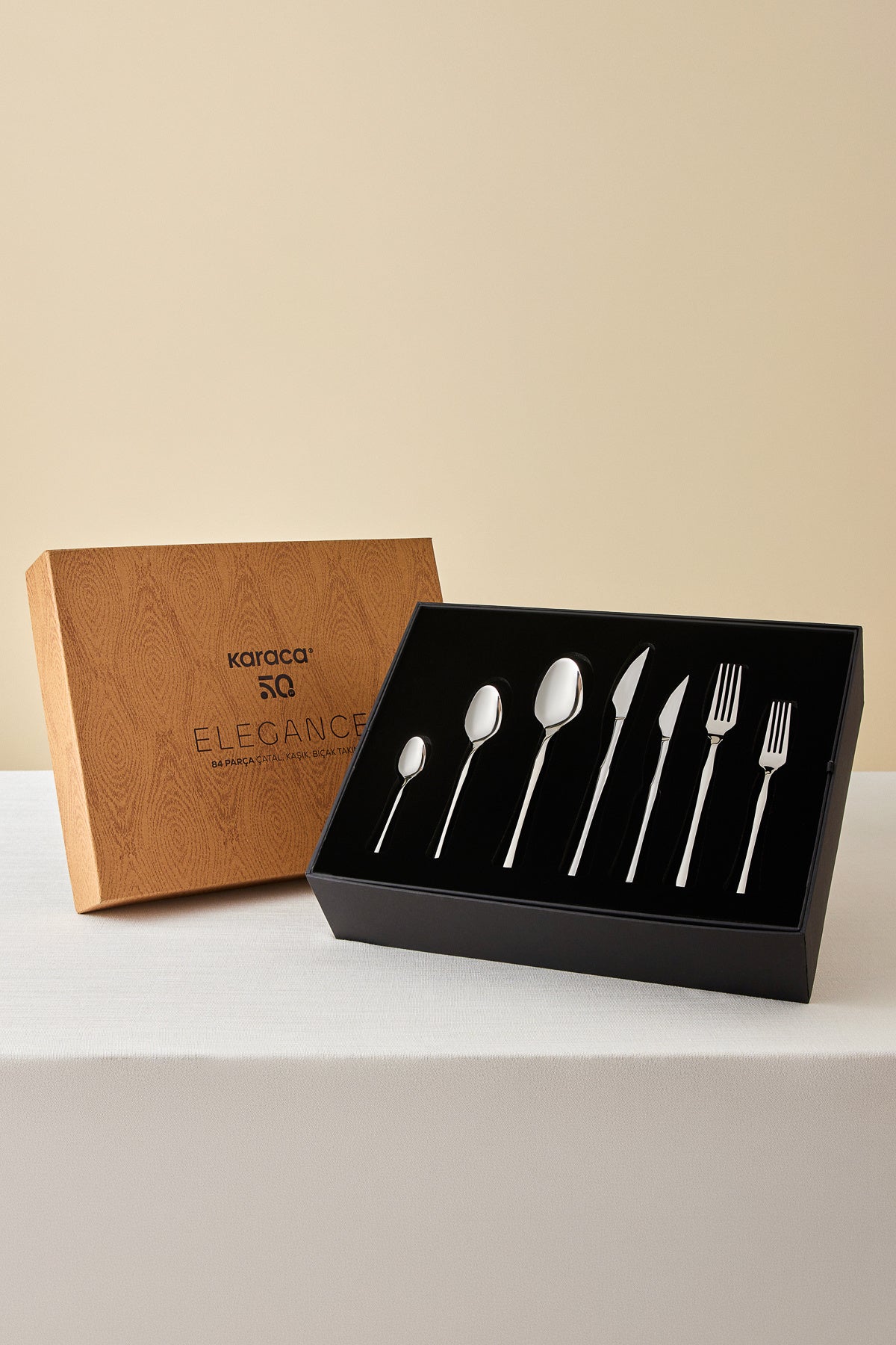 Karaca elegance cane platin 12 Place Setting 84 Piece Flatware Set - MALLTURK