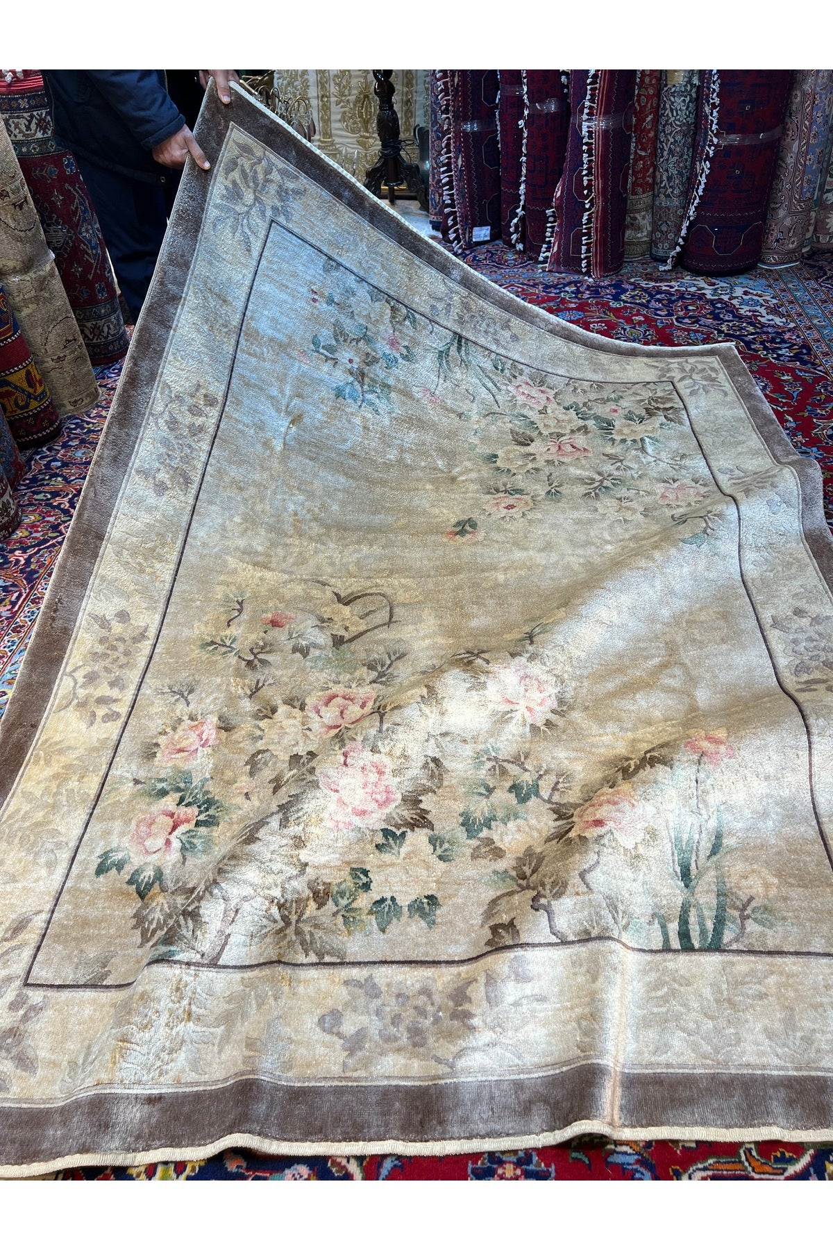 RD RAMAZAN DAG Hand Rug Art Hand-Woven Carved Chinese Silk Rug Size 220x166 - MALLTURK
