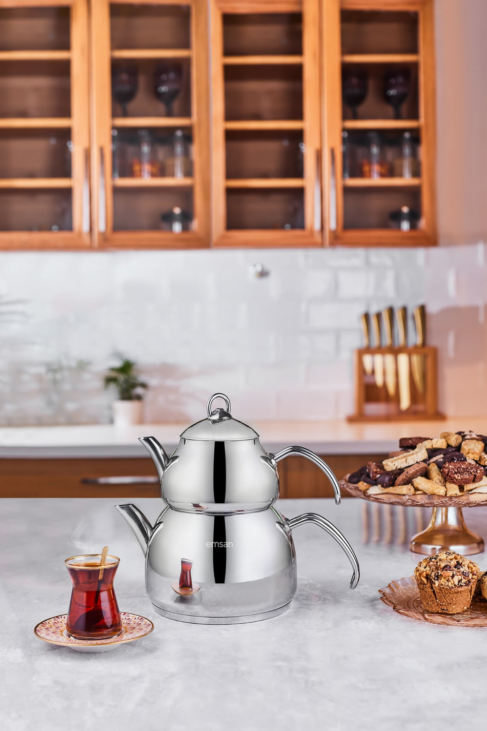 Emsan Helis Midi Stainless Steel Teapot Set - MALLTURK